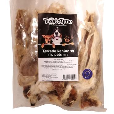 Tørrede kaninører med pels 100 g