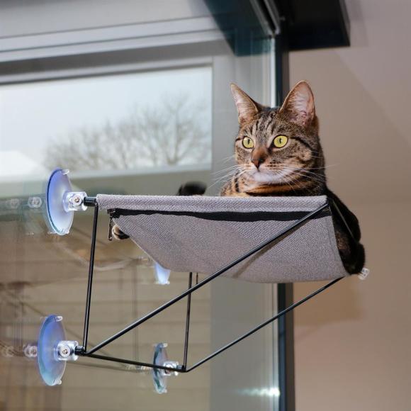 Vindues hængekøje til kat - 45 cm, grå
