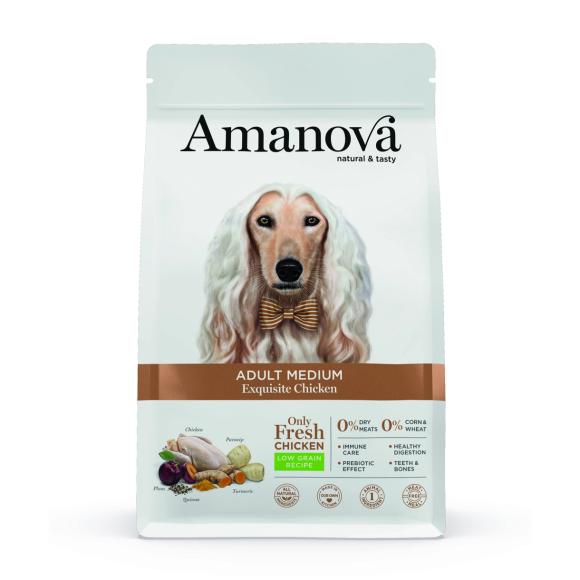 Amanova Kylling - Voksen foder til mellemstore hunde - 12 kg