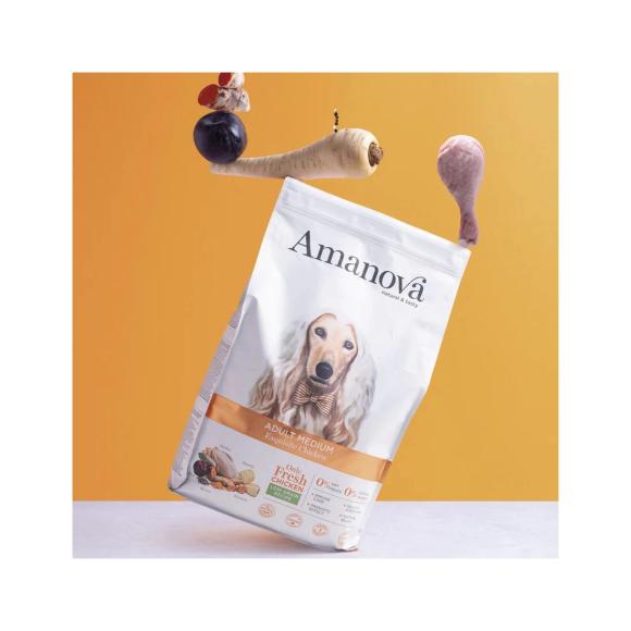 Amanova Kylling - Voksen foder til mellemstore hunde - 12 kg