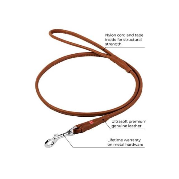 Rundsyet førerline i læder, brun – 122 cm 6/10 mm